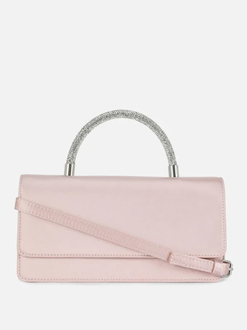 Rhinestone Handle Satin Crossbody Bag