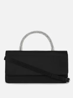 Rhinestone Handle Satin Crossbody Bag