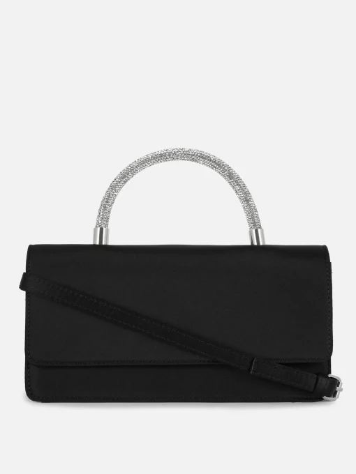 Rhinestone Handle Satin Crossbody Bag
