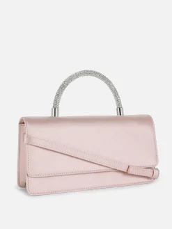 Rhinestone Handle Satin Crossbody Bag
