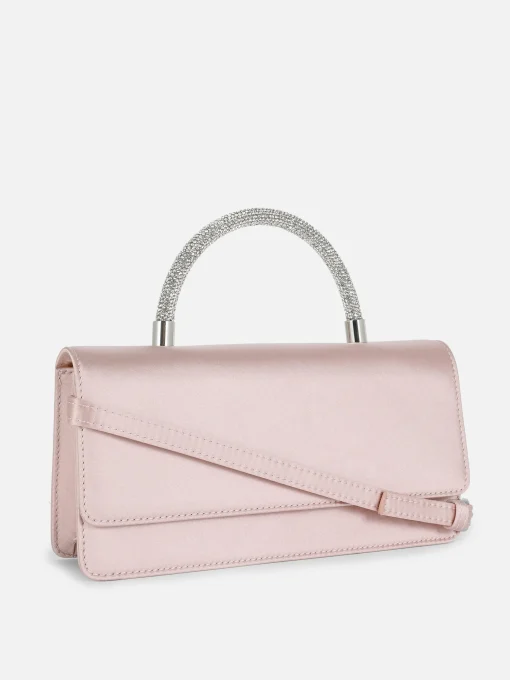 Rhinestone Handle Satin Crossbody Bag