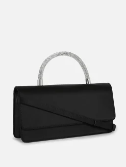 Rhinestone Handle Satin Crossbody Bag