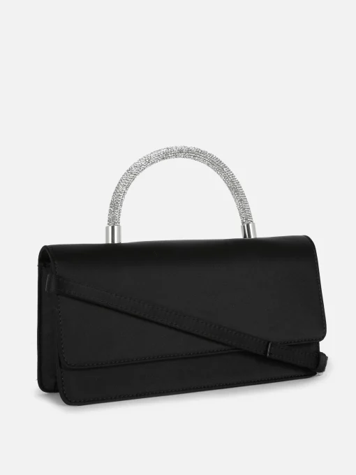 Rhinestone Handle Satin Crossbody Bag