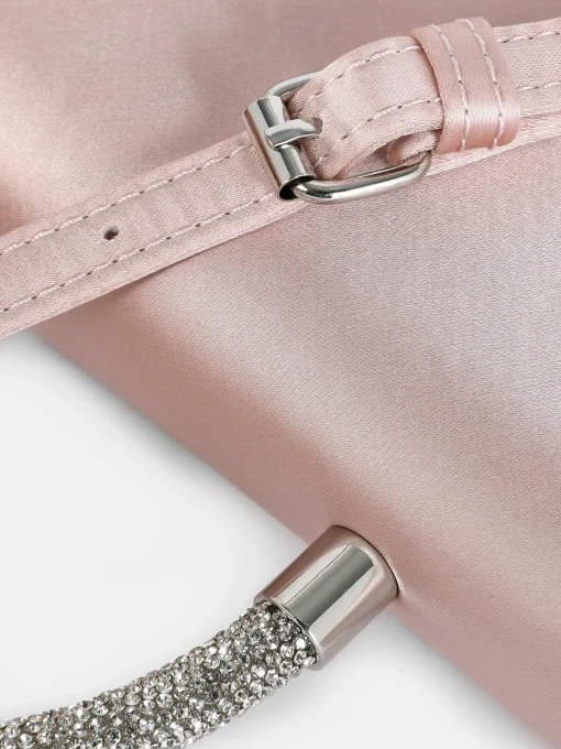 Rhinestone Handle Satin Crossbody Bag