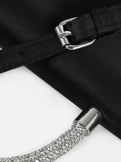 Rhinestone Handle Satin Crossbody Bag