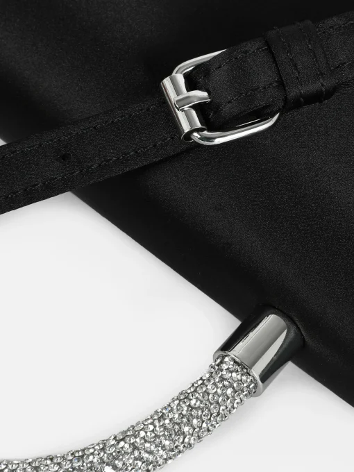 Rhinestone Handle Satin Crossbody Bag