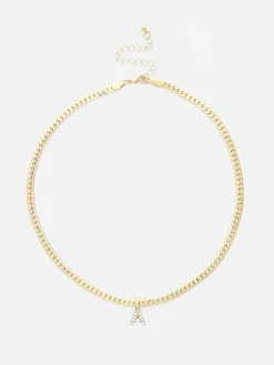 Rhinestone Initial Snake Chain Necklace