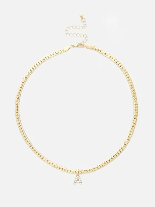 Rhinestone Initial Snake Chain Necklace
