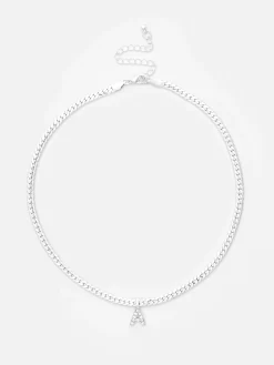 Rhinestone Initial Snake Chain Necklace