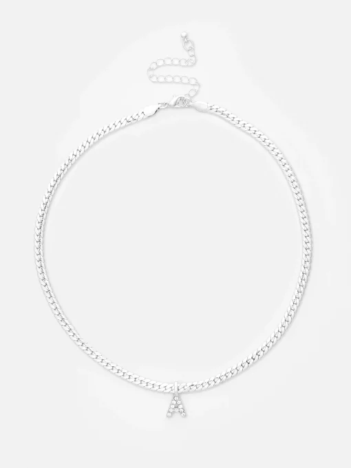 Rhinestone Initial Snake Chain Necklace