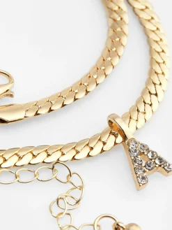 Rhinestone Initial Snake Chain Necklace