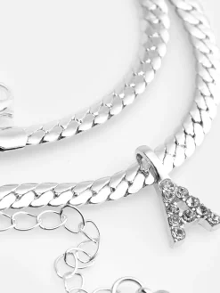 Rhinestone Initial Snake Chain Necklace