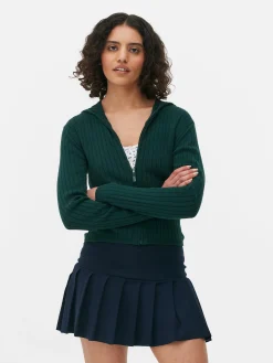 Rib Knit Zip Hooded Cardigan