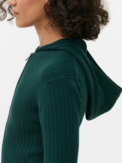 Rib Knit Zip Hooded Cardigan