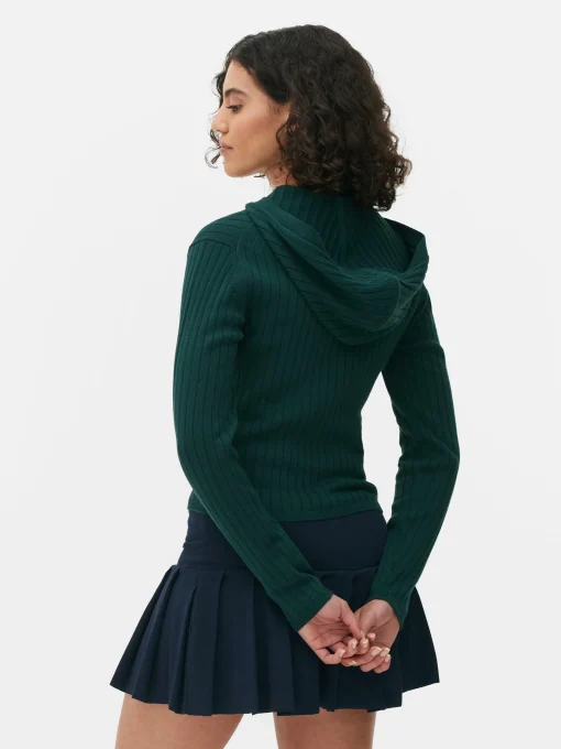 Rib Knit Zip Hooded Cardigan