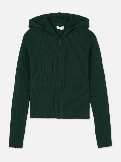 Rib Knit Zip Hooded Cardigan