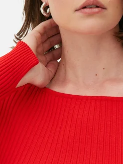 Ribbed Slash Neck Top