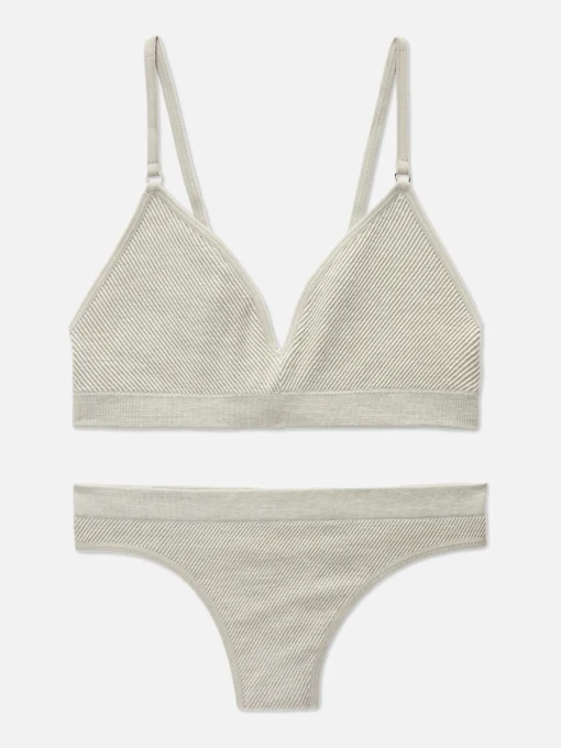 Ribbed Triangle Bra And Thong Set
