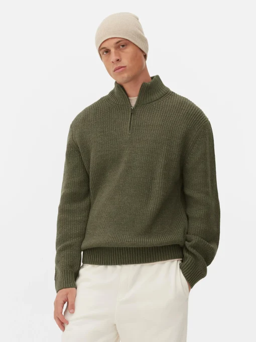 Rib-Knit Half-Zip Sweater