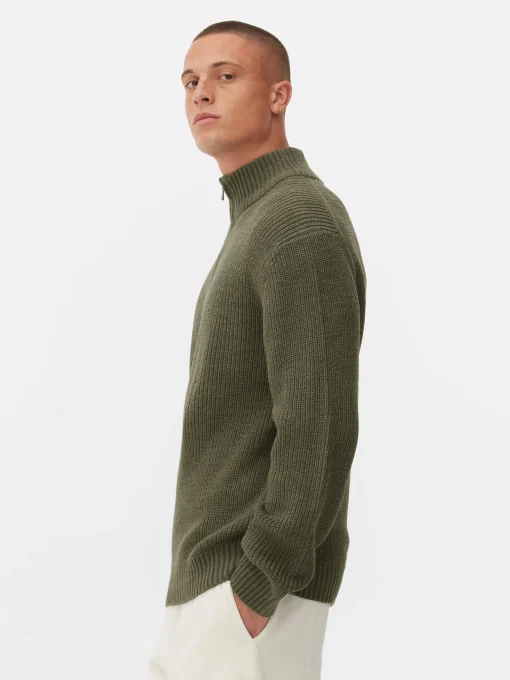 Rib-Knit Half-Zip Sweater