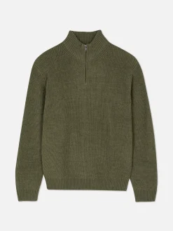 Rib-Knit Half-Zip Sweater