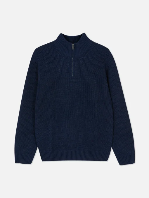 Rib-Knit Half-Zip Sweater