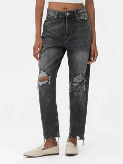 Ripped Denim Mom Jeans
