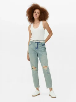Ripped Denim Mom Jeans