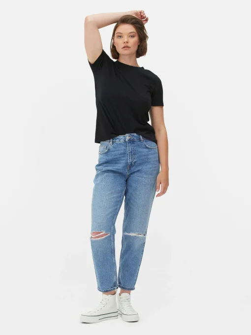 Ripped Denim Mom Jeans