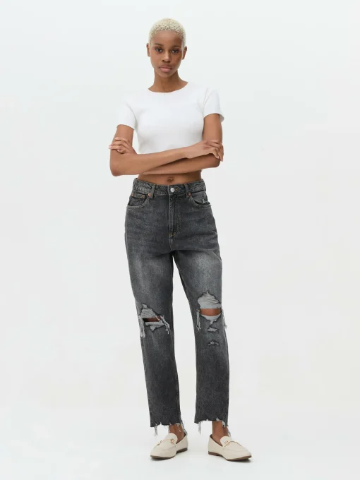 Ripped Denim Mom Jeans