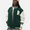 Rita Ora Bouclé Letter Varsity Jacket
