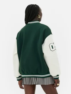 Rita Ora Bouclé Letter Varsity Jacket
