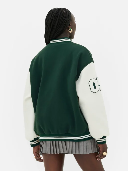Rita Ora Bouclé Letter Varsity Jacket