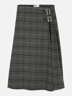 Rita Ora Buckle Pleated Midi Skirt