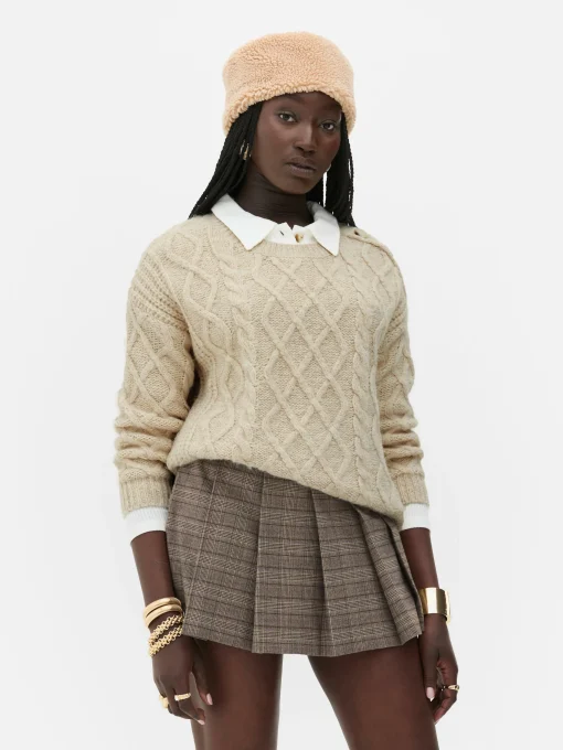 Rita Ora Buttoned Cable Knit Sweater