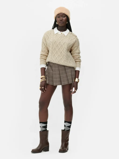 Rita Ora Buttoned Cable Knit Sweater