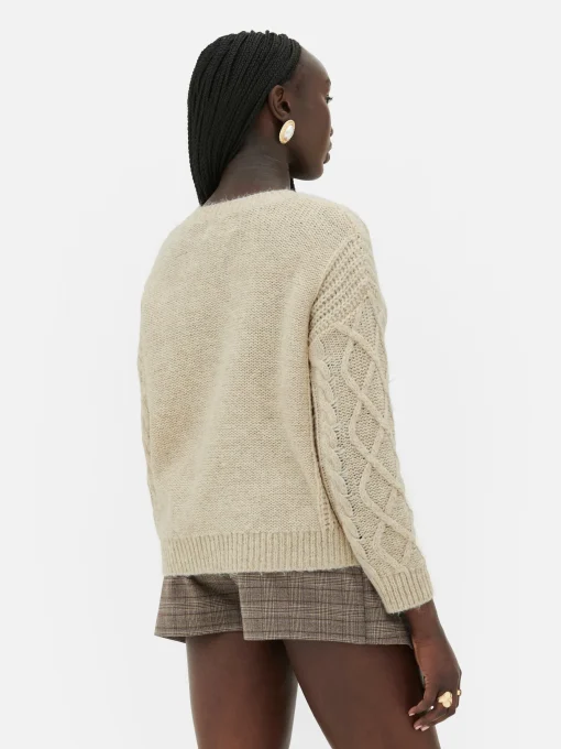 Rita Ora Buttoned Cable Knit Sweater