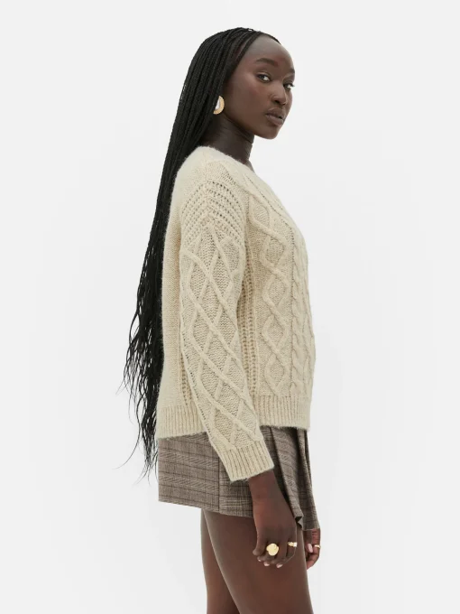 Rita Ora Buttoned Cable Knit Sweater
