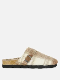 Rita Ora Check Faux Fur Lined Clog Mules