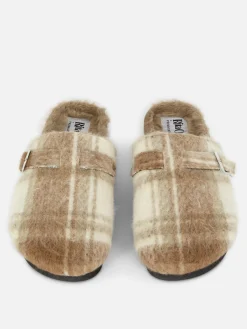 Rita Ora Check Faux Fur Lined Clog Mules