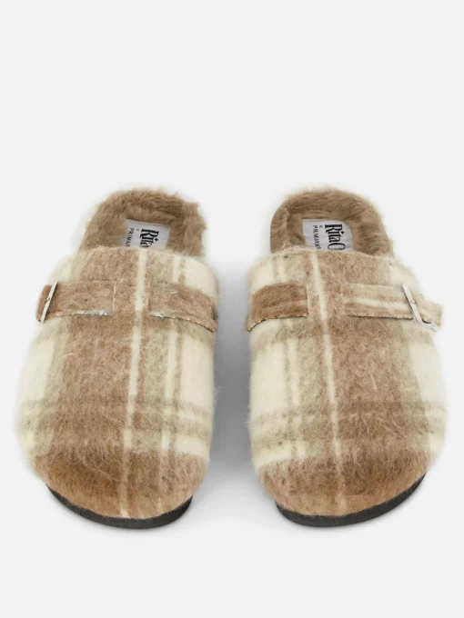 Rita Ora Check Faux Fur Lined Clog Mules