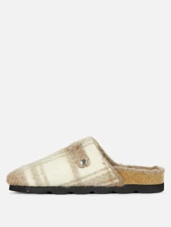 Rita Ora Check Faux Fur Lined Clog Mules