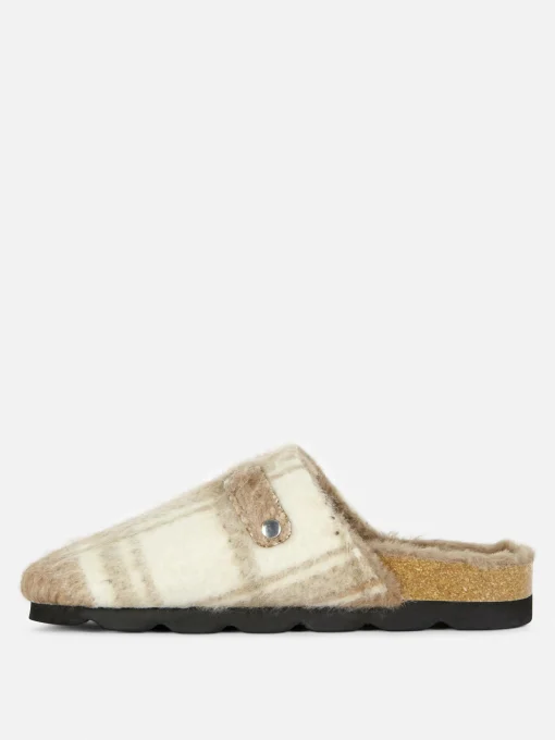 Rita Ora Check Faux Fur Lined Clog Mules