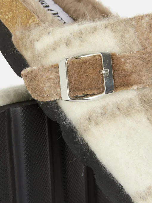 Rita Ora Check Faux Fur Lined Clog Mules