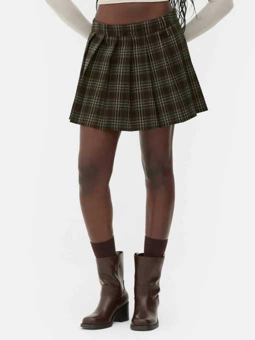 Rita Ora Check Pleated Mini Skirt