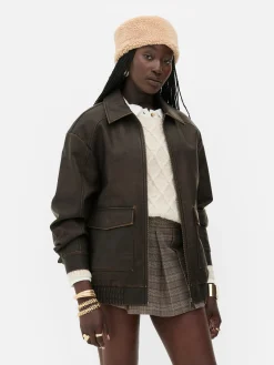 Rita Ora Faux Leather Distressed Bomber Jacket