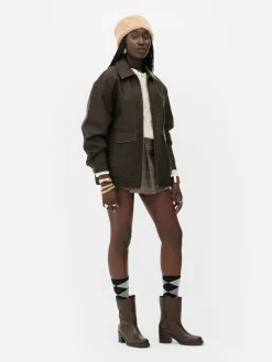 Rita Ora Faux Leather Distressed Bomber Jacket