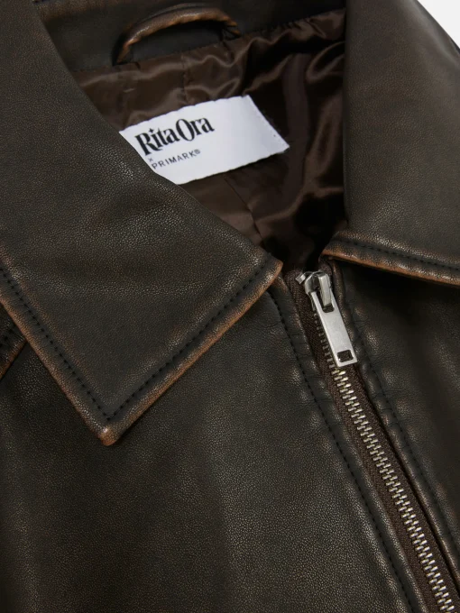 Rita Ora Faux Leather Distressed Bomber Jacket