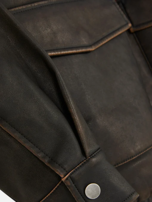 Rita Ora Faux Leather Distressed Bomber Jacket