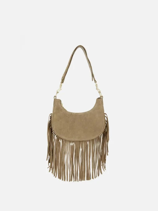 Rita Ora Fringed Suede Shoulder Bag